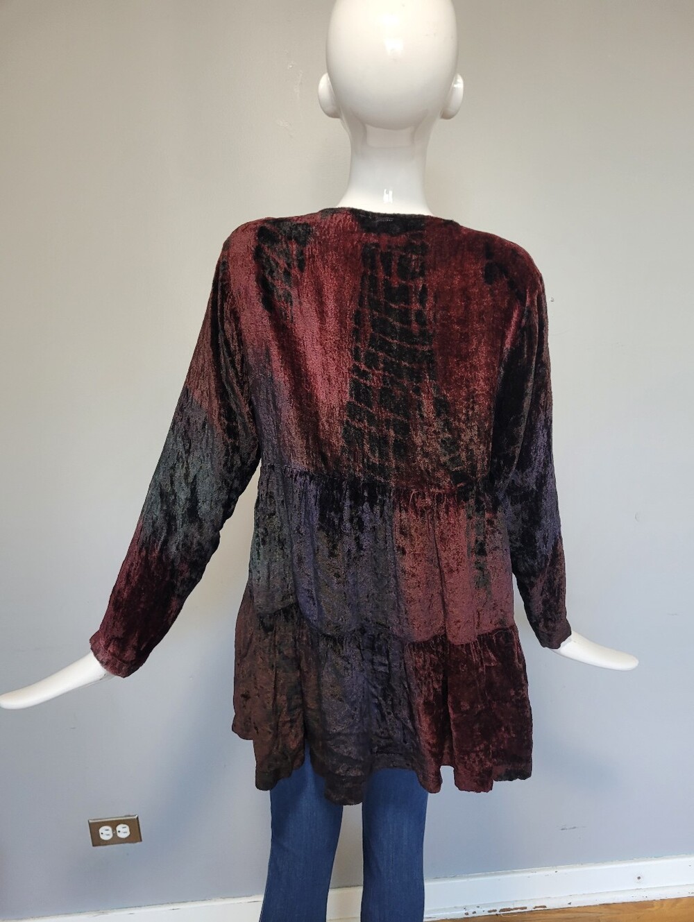 Vintage Le Château Velvet Patchwork Babydoll Tunic, Size S - Picture 4 of 9